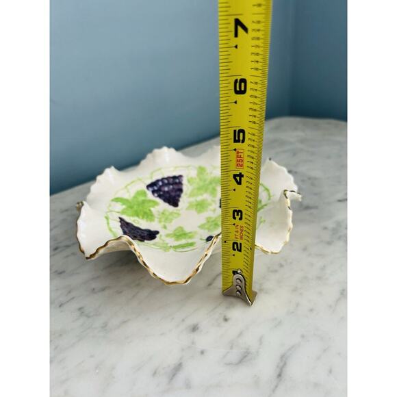 Majolica Ceramic Hand Painted Candy Dish Bowl Grape Design Gold Trim Signed JLM - Picture 6 of 16